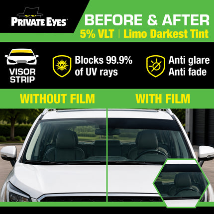 Private Eyes Advanced Carbon 5% VLT Windshield Strip Tint - 10 in x 6.5 ft