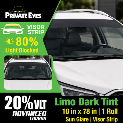 Private Eyes Advanced Carbon 20% VLT Windshield Strip Tint - 10 in x 6.5 ft